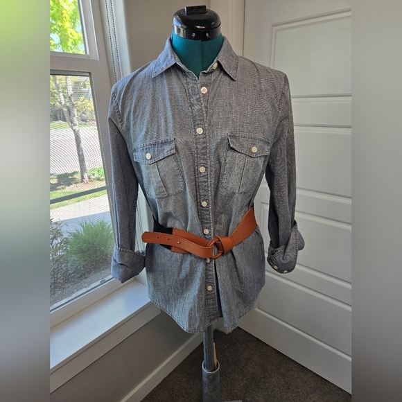 LP BY LINEA PELLE COGNAC BROWN LEATHER & BLACK STRETCH FOLD OVER BELT WOMEN M - Picture 2 of 15